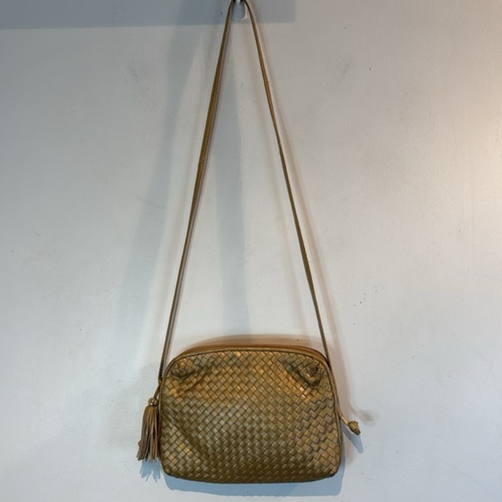 Ganson San Francisco Vintage Woven gold Leather Crossbody metallic
